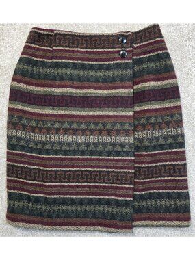 Isaac Hazan Vtg Short Wrap Lined Skirt Southwestern Wool Blend USA Made Women 6